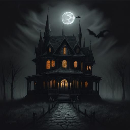 Child Witch on Spooky Porch: Charcoal Drawing