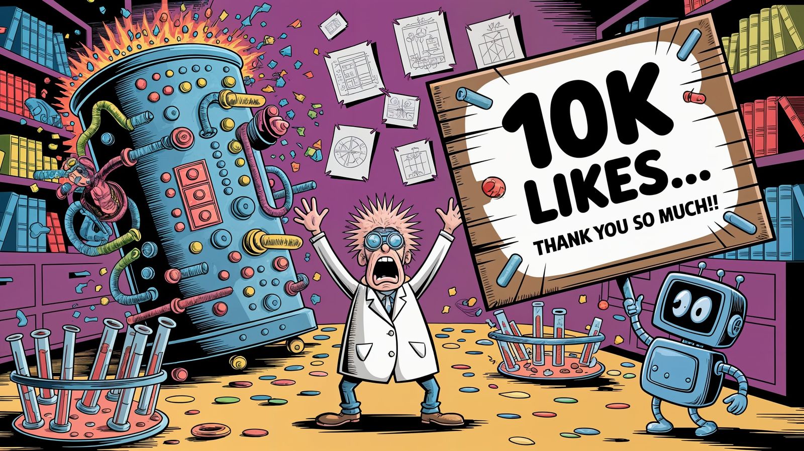 Mad Scientist Celebrates 10k Likes in Hilarious Cartoon Labo...