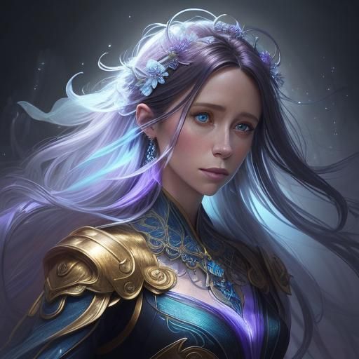 Ethereal Portrait with Intense Gaze in Art Nouveau Style