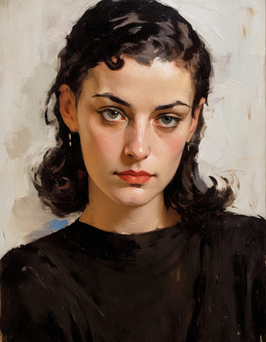 Gothgirl Portrait in High Contrast Impasto Style