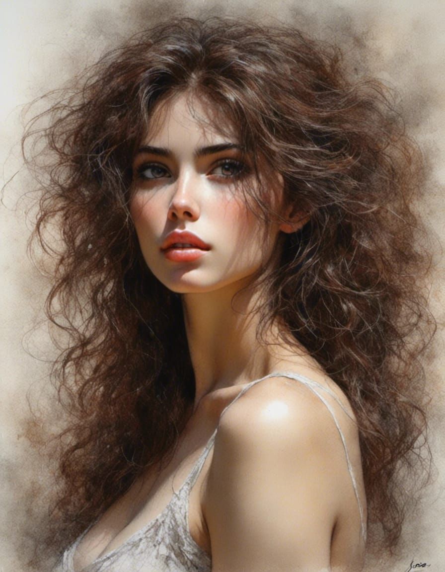 Detailed Portrait of Auburn-Haired Woman in Royo Style