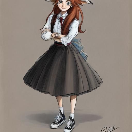 (Very cute) Adorable Fox-girl VIXEN, wearing a Cute crinoline skirt and Converse shoes