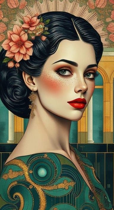 Art Deco Woman in Surreal Collage Style