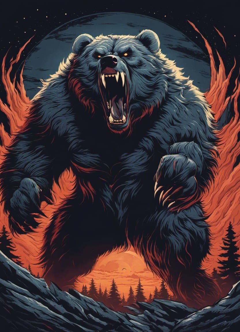 Menacing Werebear Growling Under Full Moon