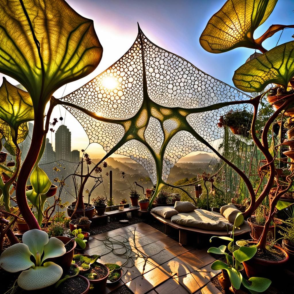 Eco-Home Balcony Garden with Fractal Flora in Candy Art Styl...