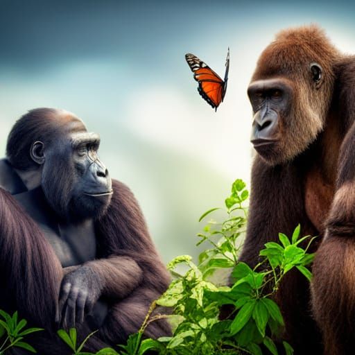 Butterfly in Love With Giant Gorilla: Hyperrealistic Image