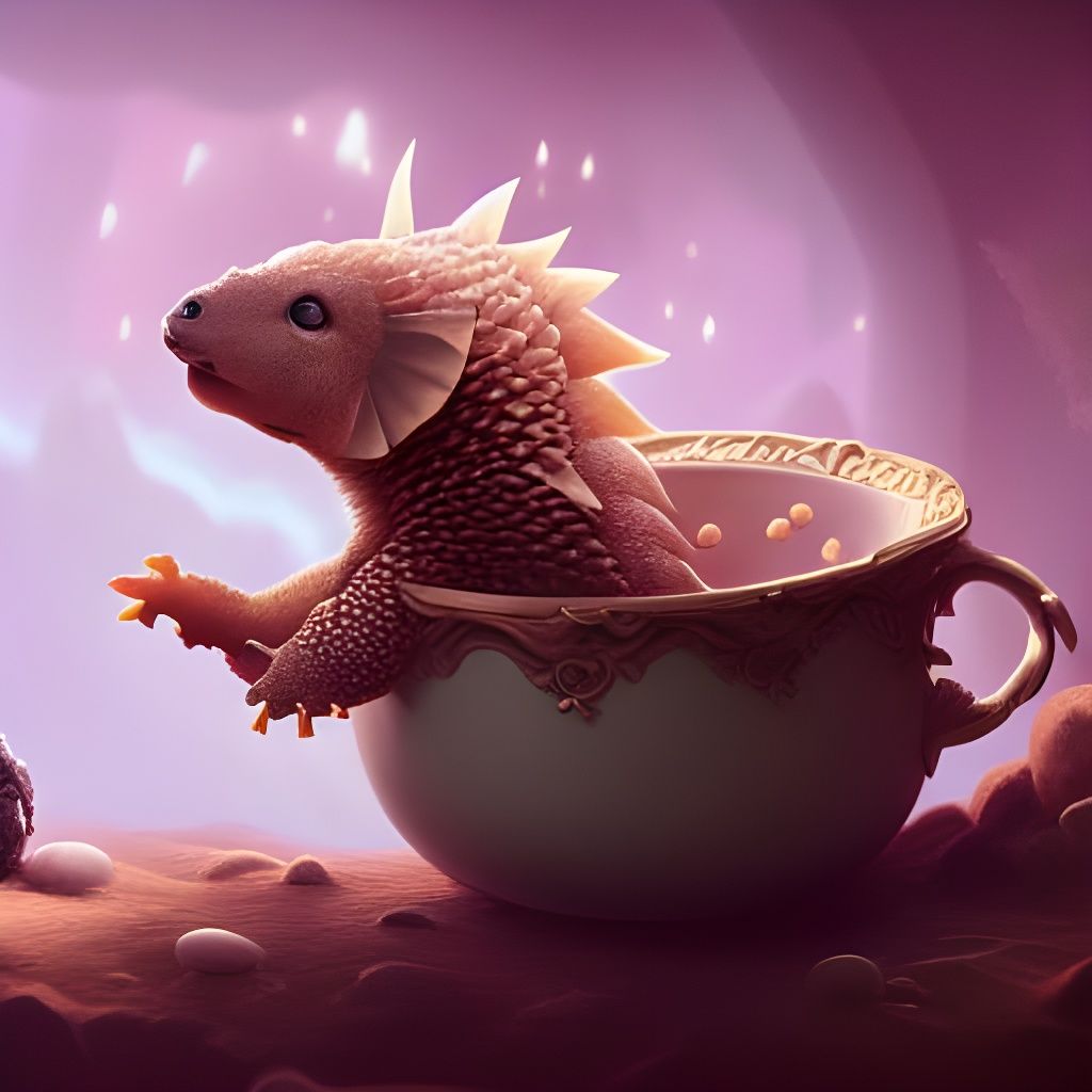Cute Baby Pangolin Sleeping in Teacup: Digital Art