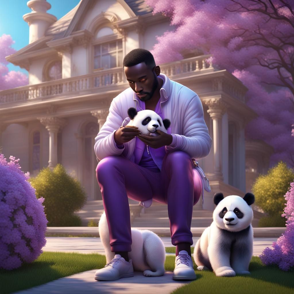 Man and Panda in a 3D Digital Art Style