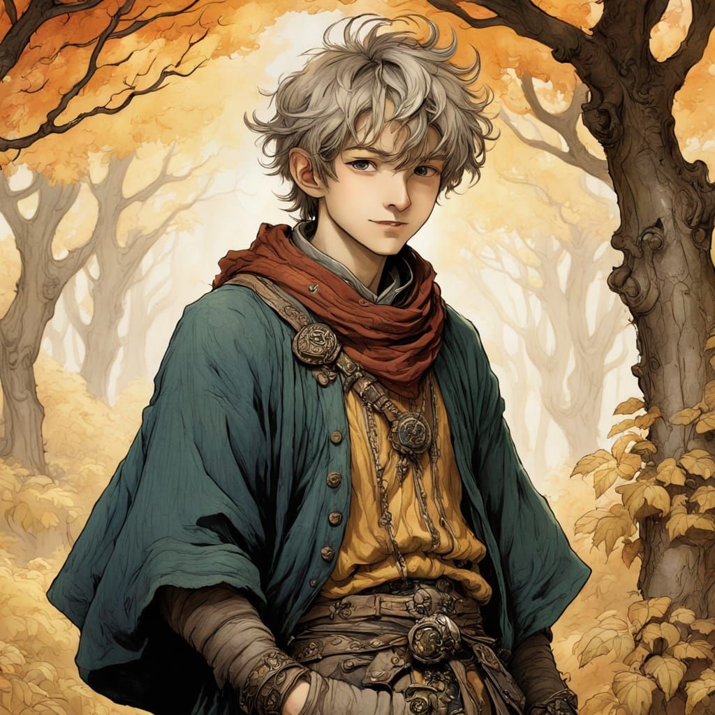 Whimsical Boy in Enchanted Forest