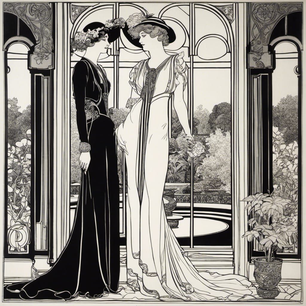 Elegant Women in Art Nouveau Orangerie