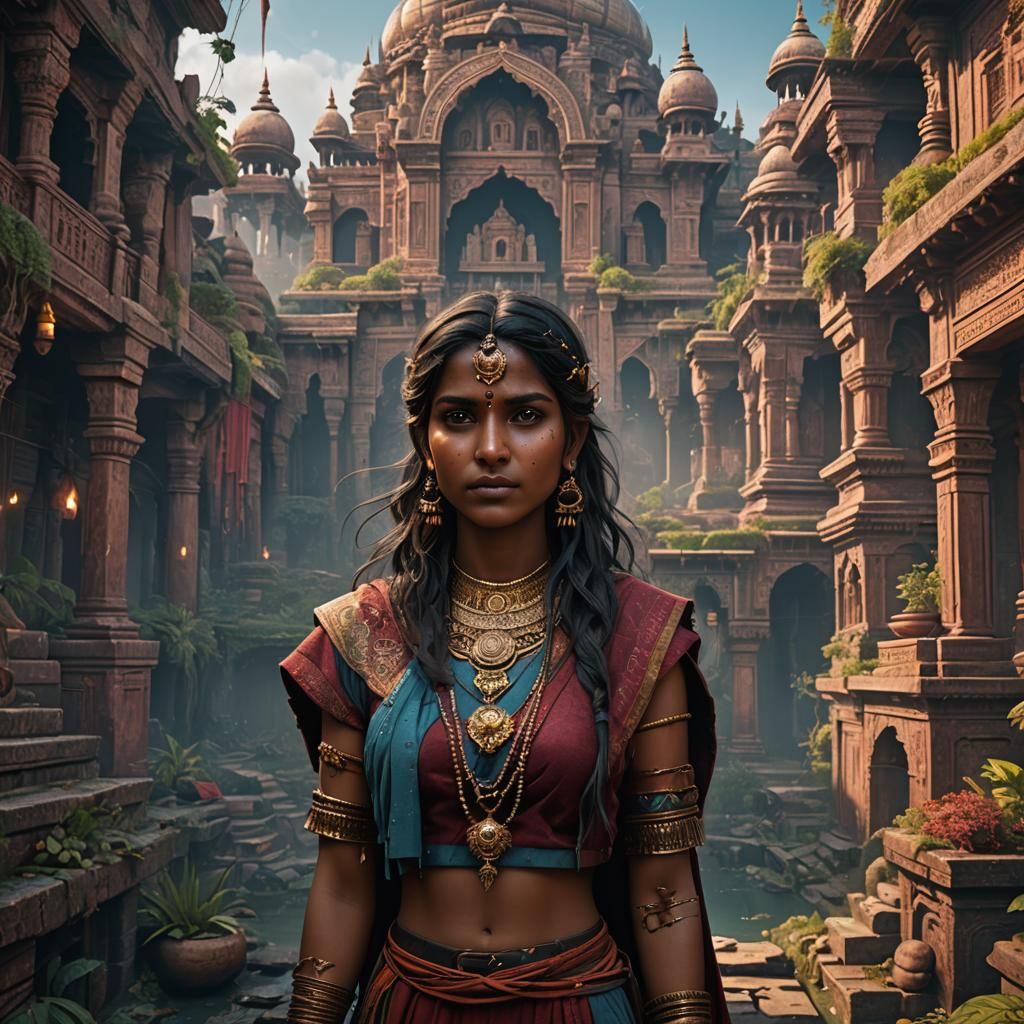 Detailed Matte Painting of an Indian Girl