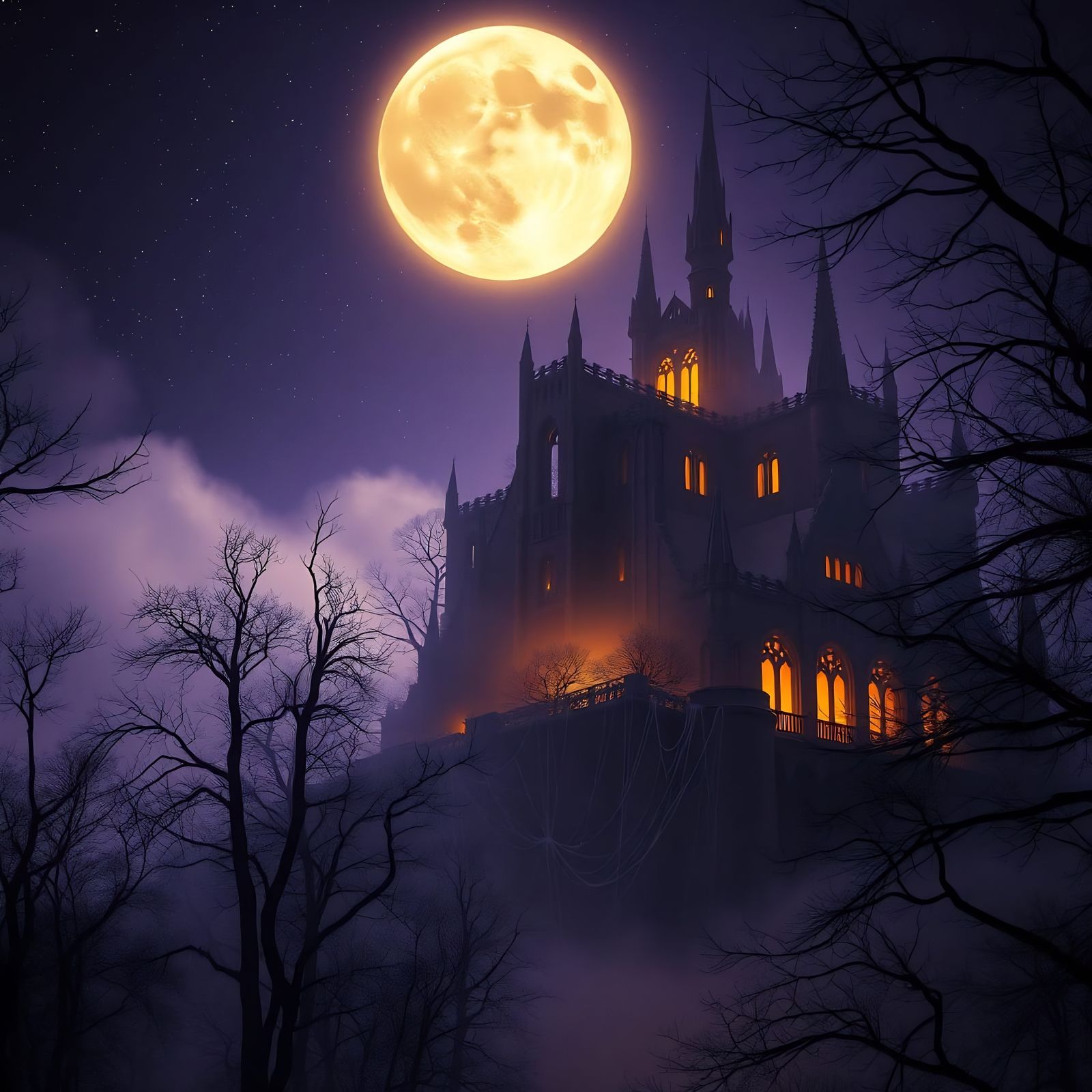 Surreal Dark Fantasy Scene Under Starry Moonlit Night