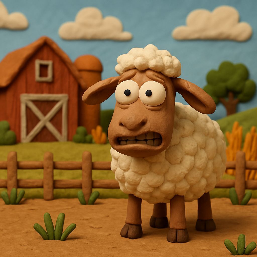Humorous Claymation of a Nervous Lamb on Farm