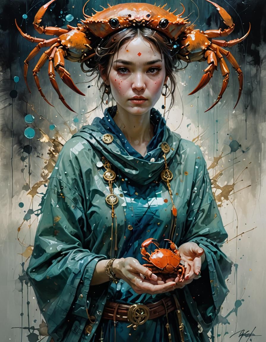 Mystical Cancer Zodiac Woman Acrylic Painting