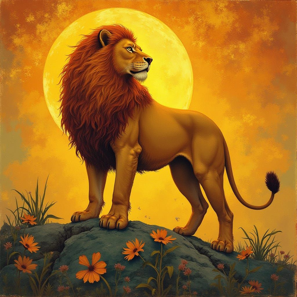 Regal Leo Lion in Art Nouveau Style