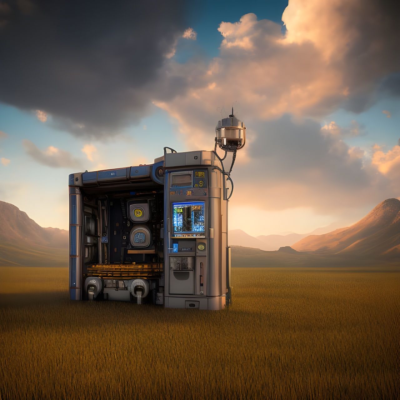 Intricate Portal Machine in Field: Ultra-Detailed Render