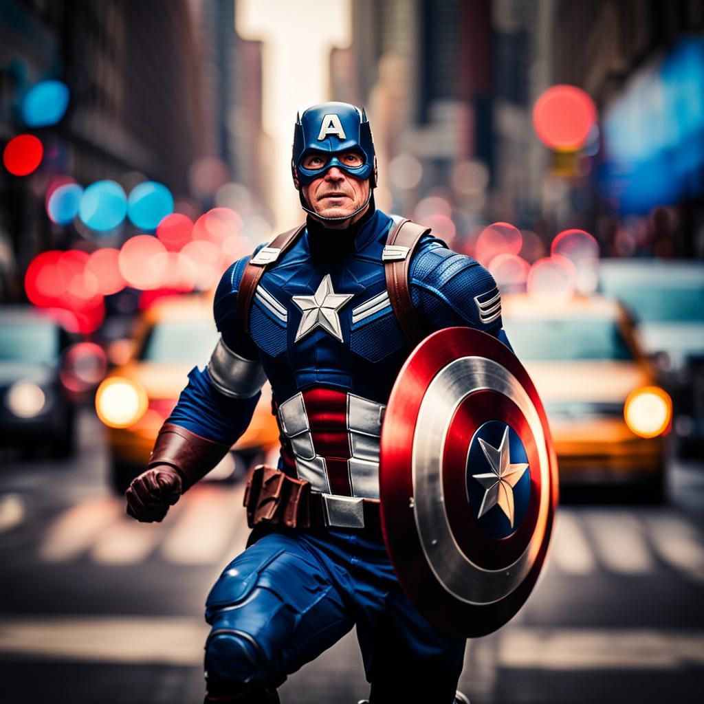 Captain America Runs Through New York: Photography