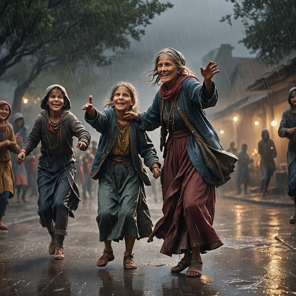Joyful Dance in the Rain: Ultra-Realistic 8k Rendering