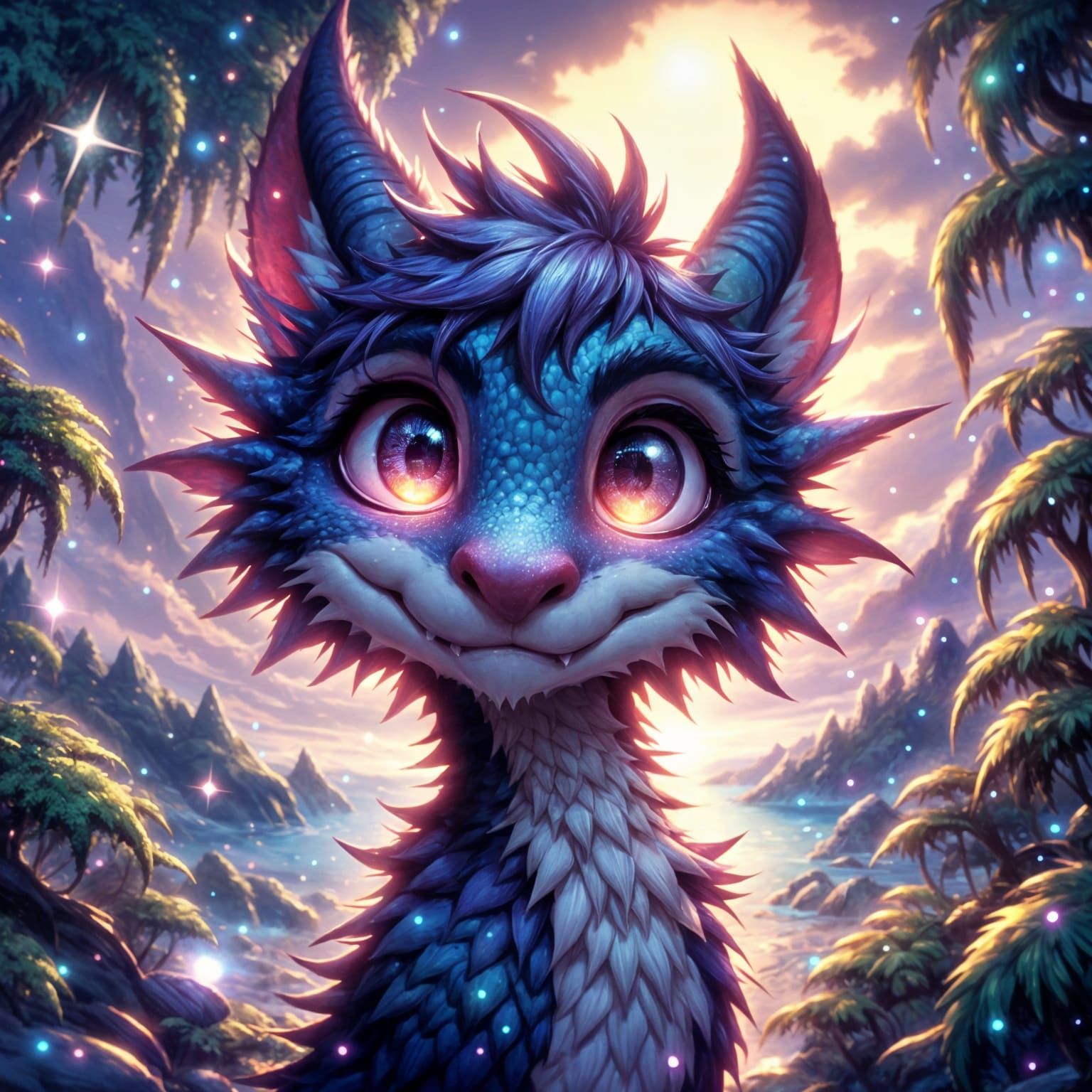 Surreal Anime Dragon with Ethereal Glow in Fantasy Landscape