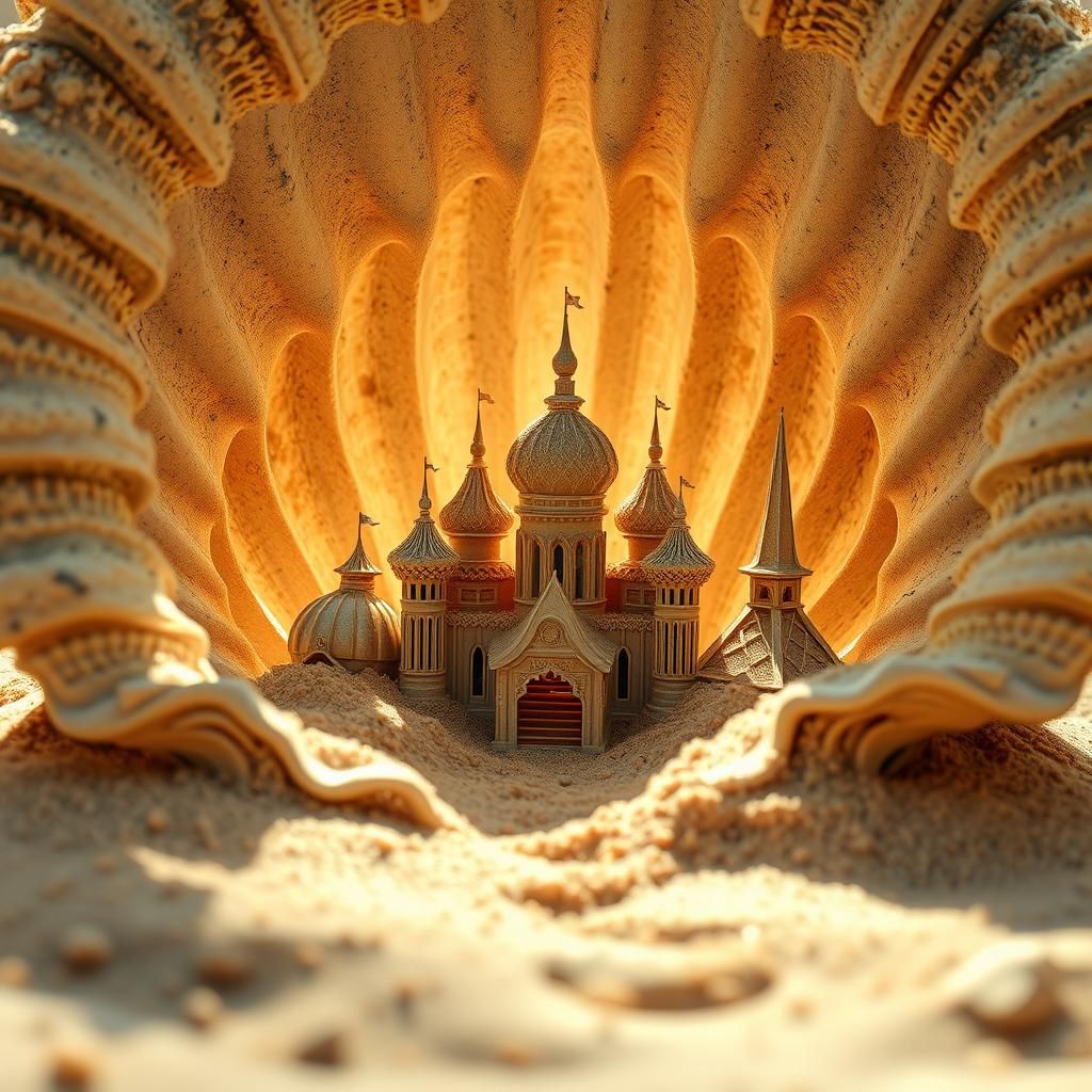 Intricate Sand Palace Inside Gigantic Shell
