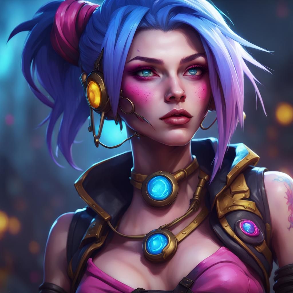 Jinx with Blue Hair, Hyperdetailed Digital Art