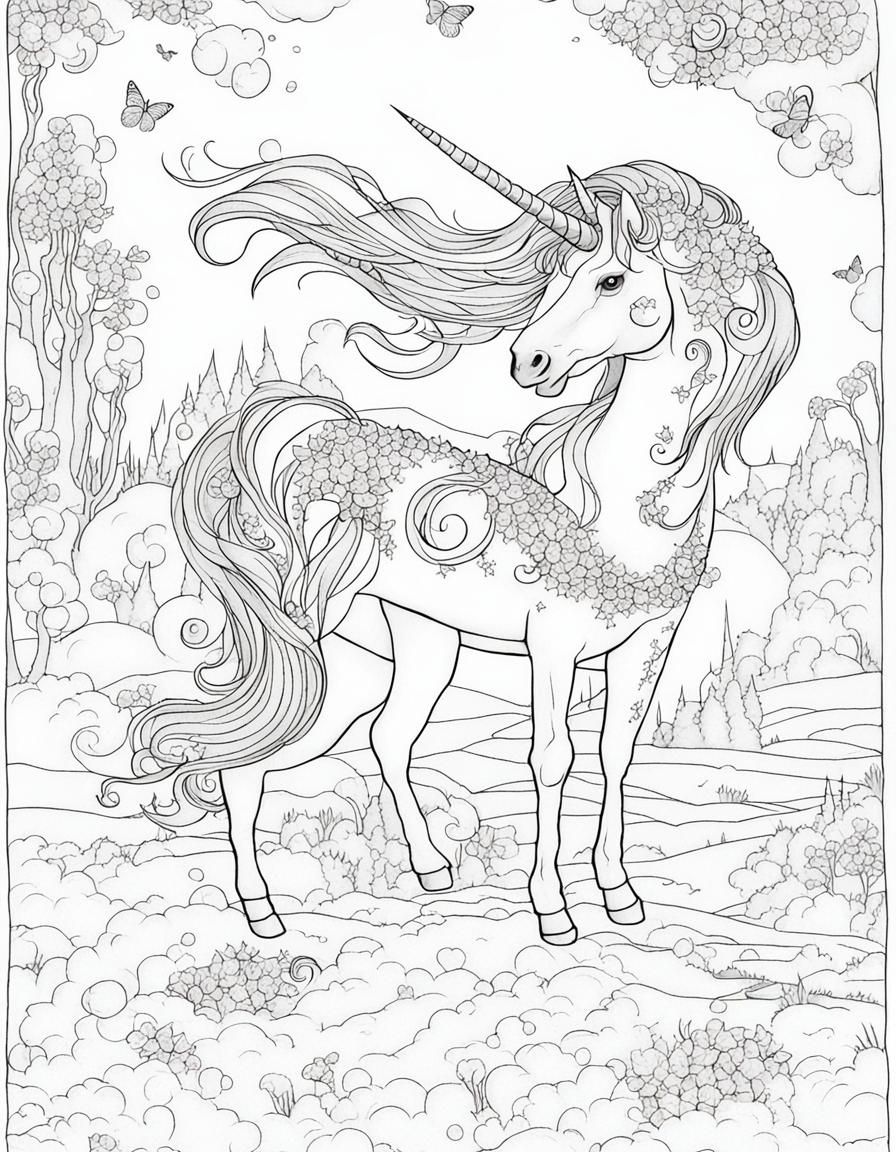 Unicorn Line Art for Coloring Book