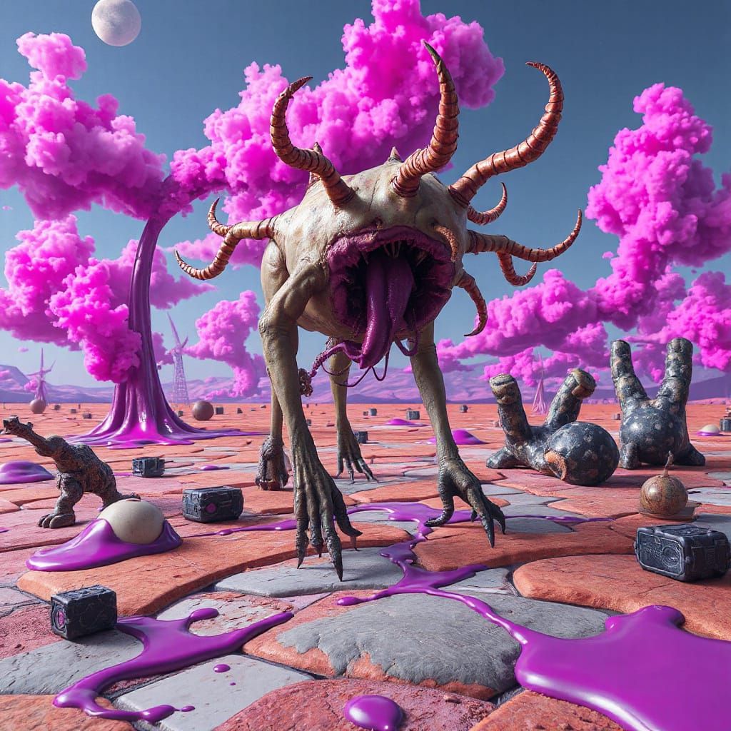 Dreamlike Hybrid Creature in Surrealist Landscape