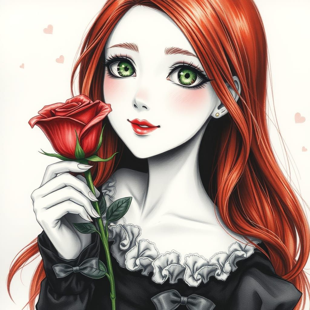 A Petite Woman Holds a Rose with a Gentle Smile in a Soft Ch...