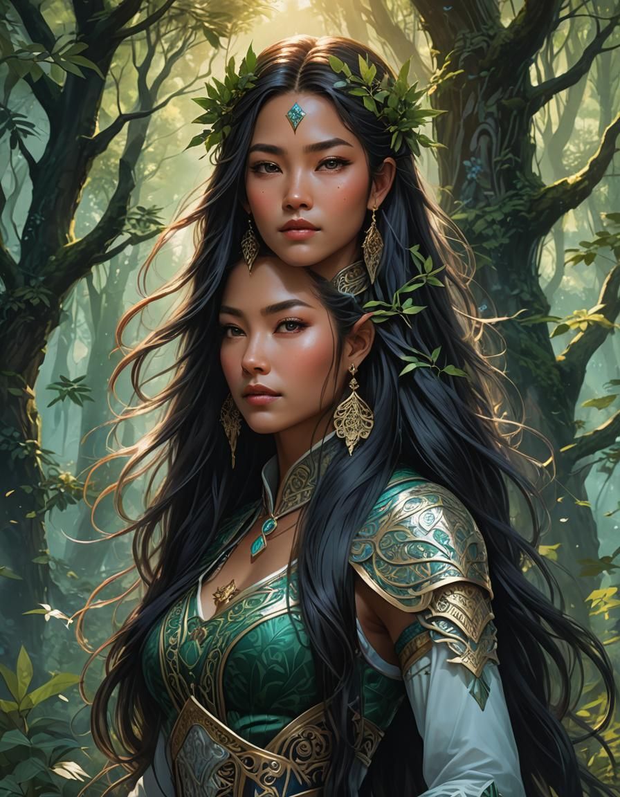 Elegant Woman with Forest Background Illustration