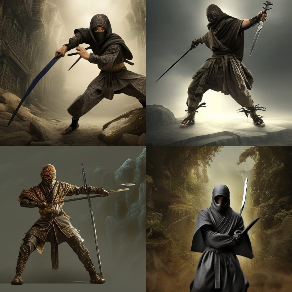 Cloaked Ninja with Steel Spear: Digital Matte Painting