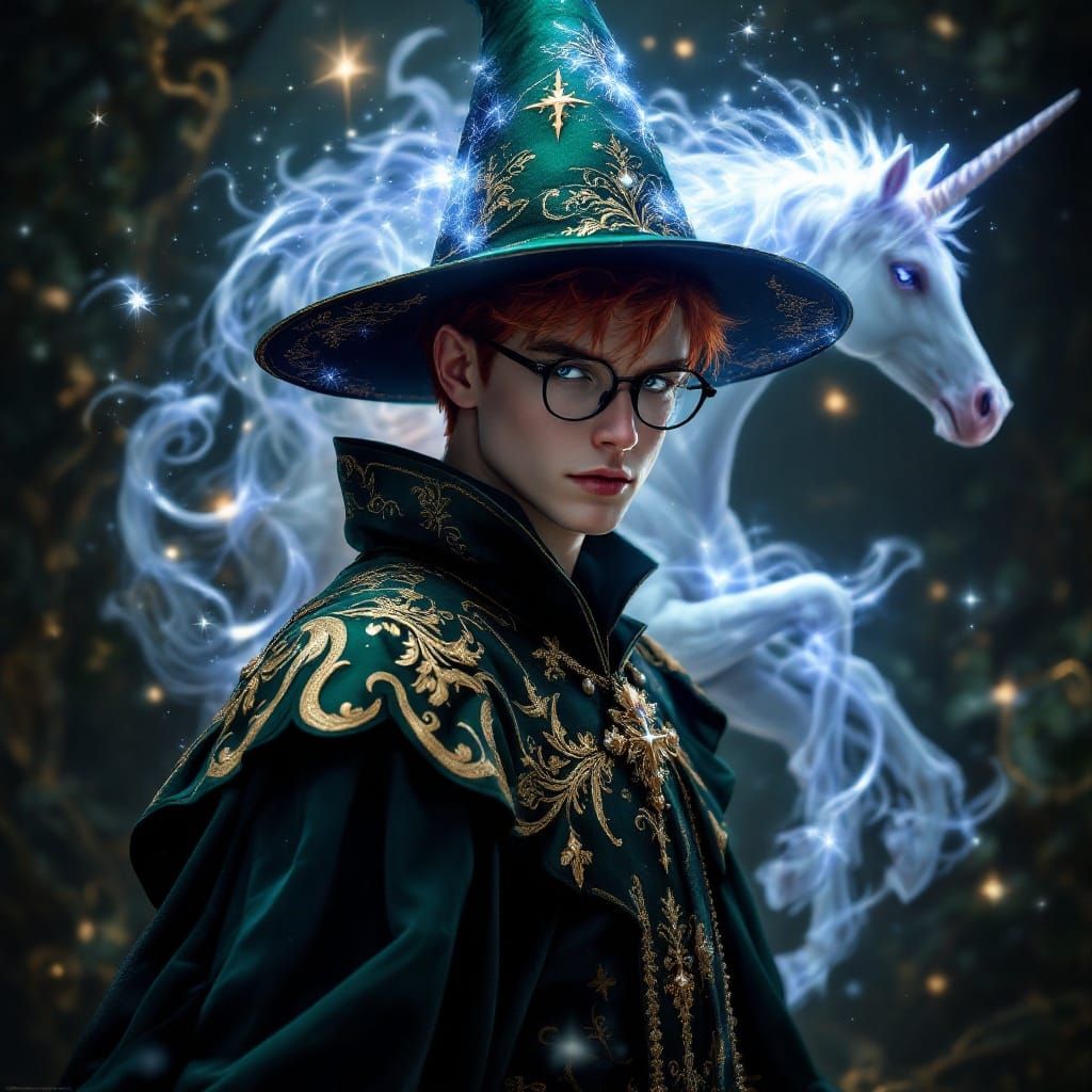 Ethereal Goth Wizard in Resplendent Rococo Robe, Exuding Con...