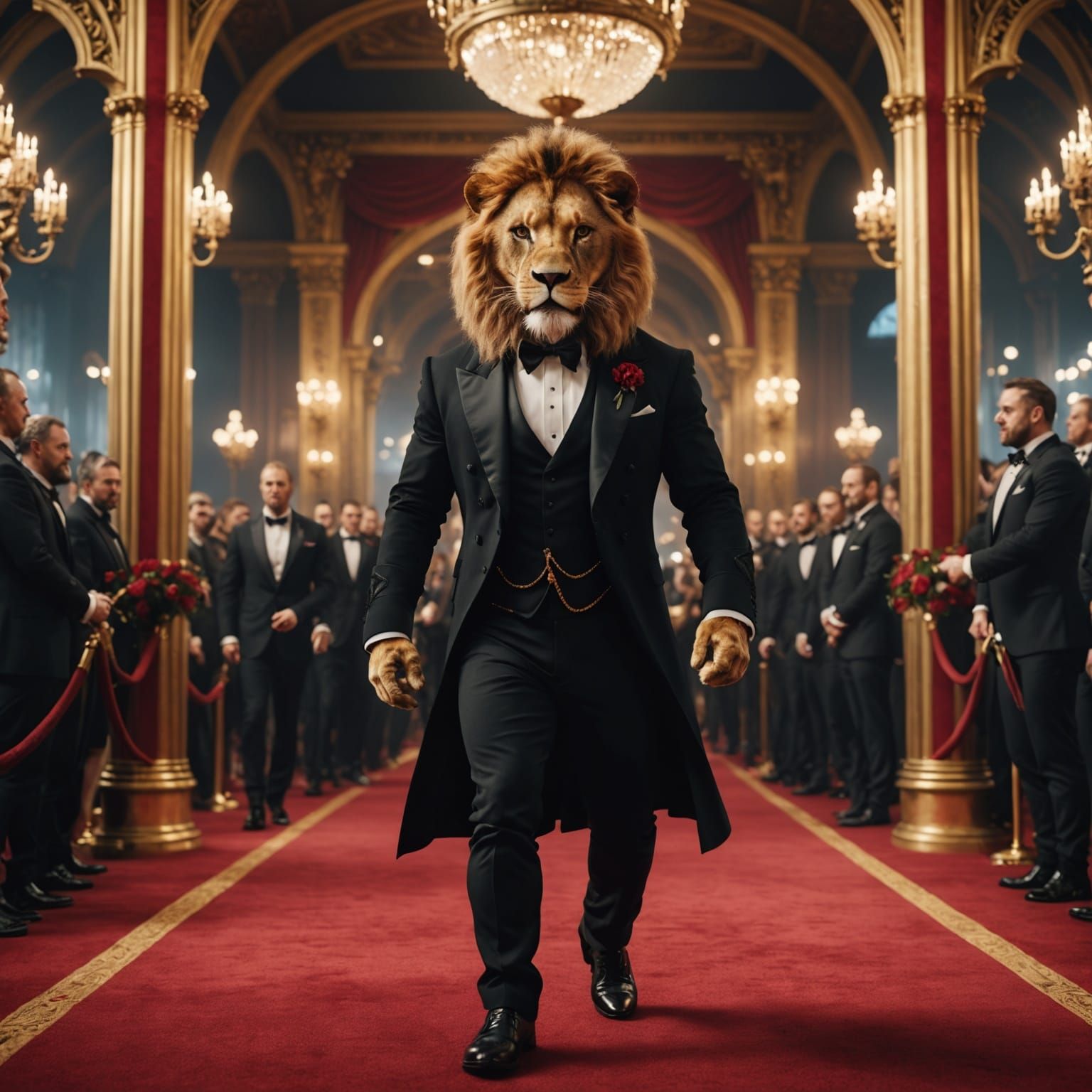 Regal Gentleman Strolls Red Carpet in Elegant Tuxedo