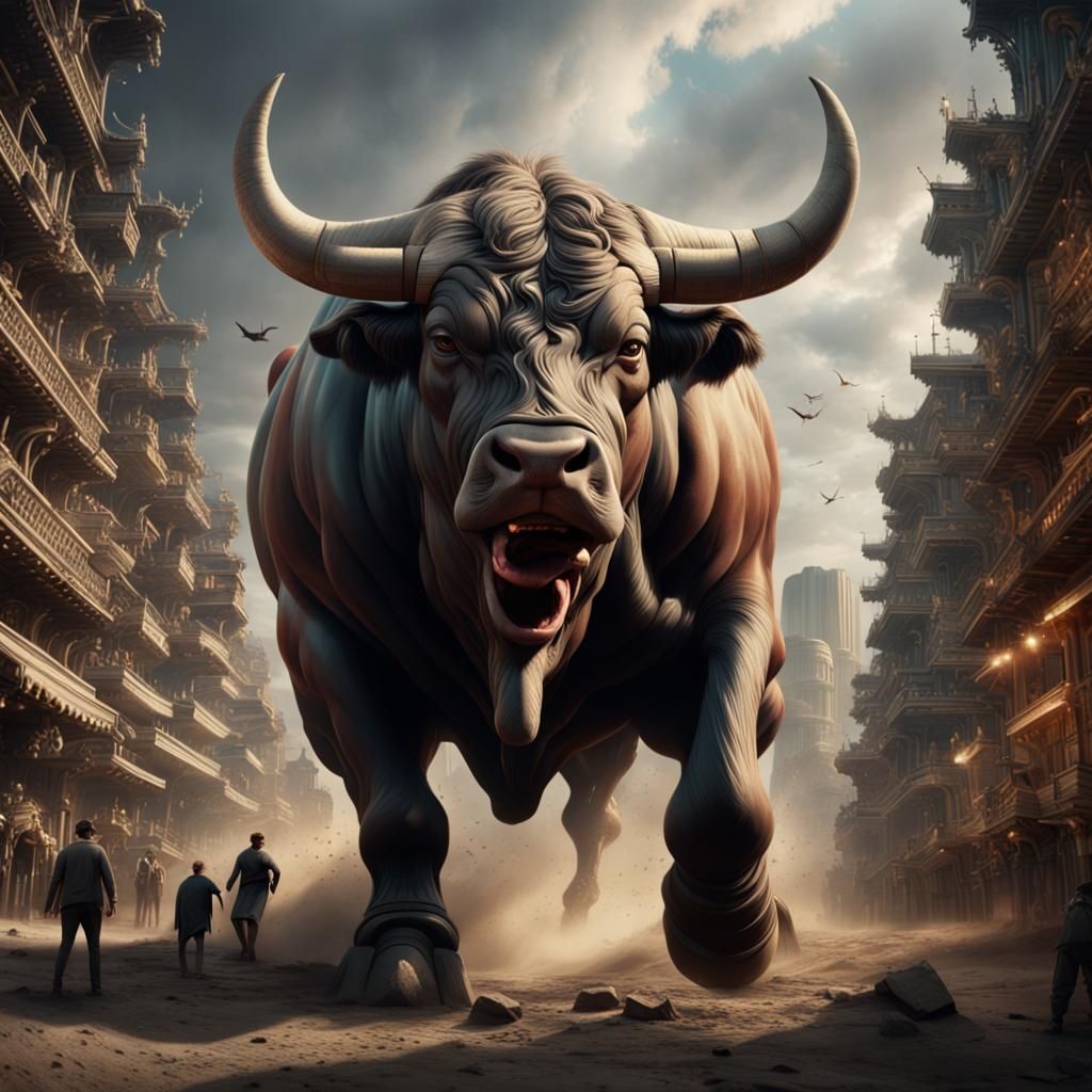 Powerful Bull Exudes Inner Strength: Digital Matte Painting