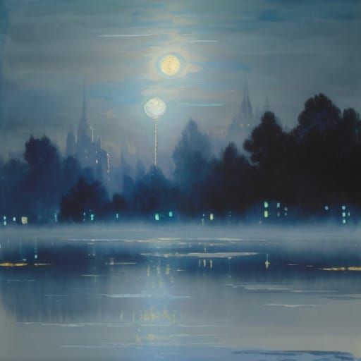 Silver City Nightscape in Thick Gouache Brush Strokes