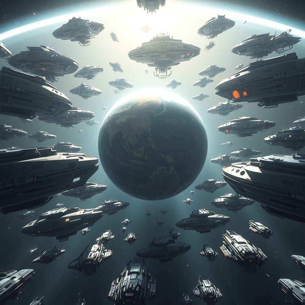 Earth Surrounded by Alien Spaceship Fleet