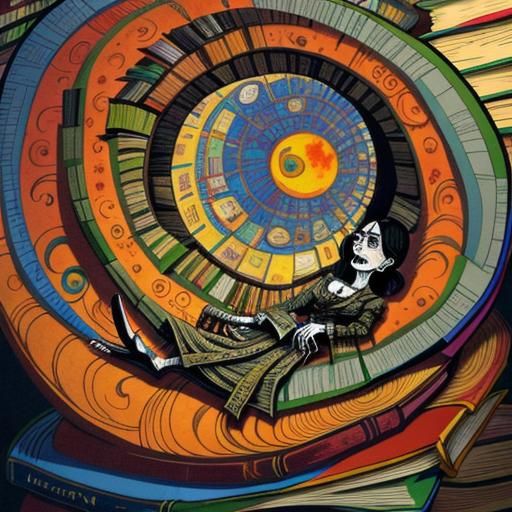 Disturbing Zombie Librarian in Art Brut Style