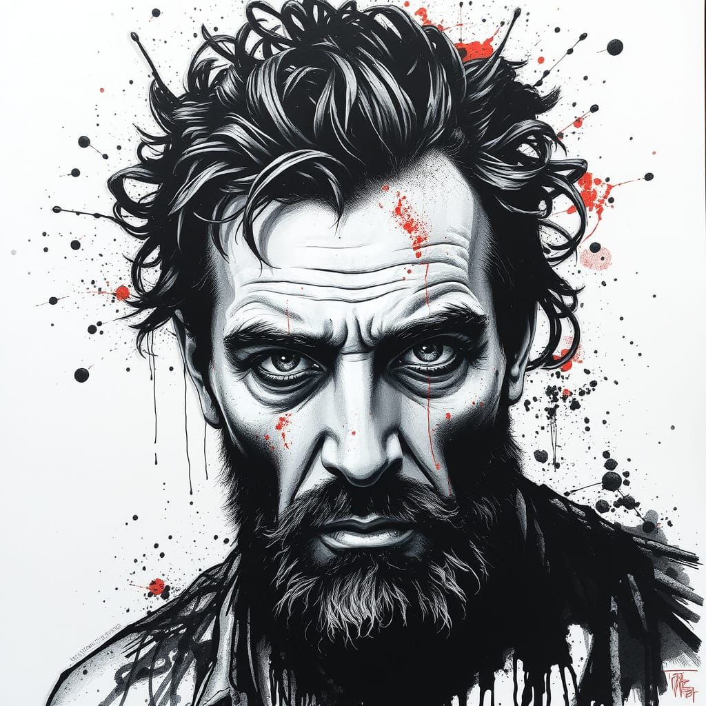 Abstract Ink Splatter Portrait