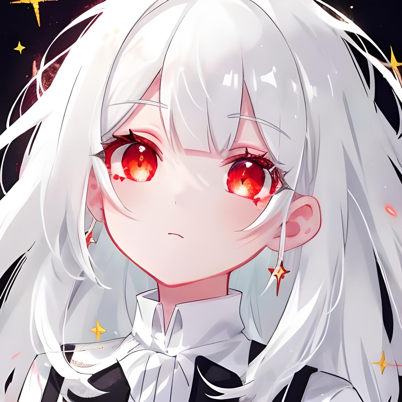 Heavenly Girl with Red Eyes and White Hair