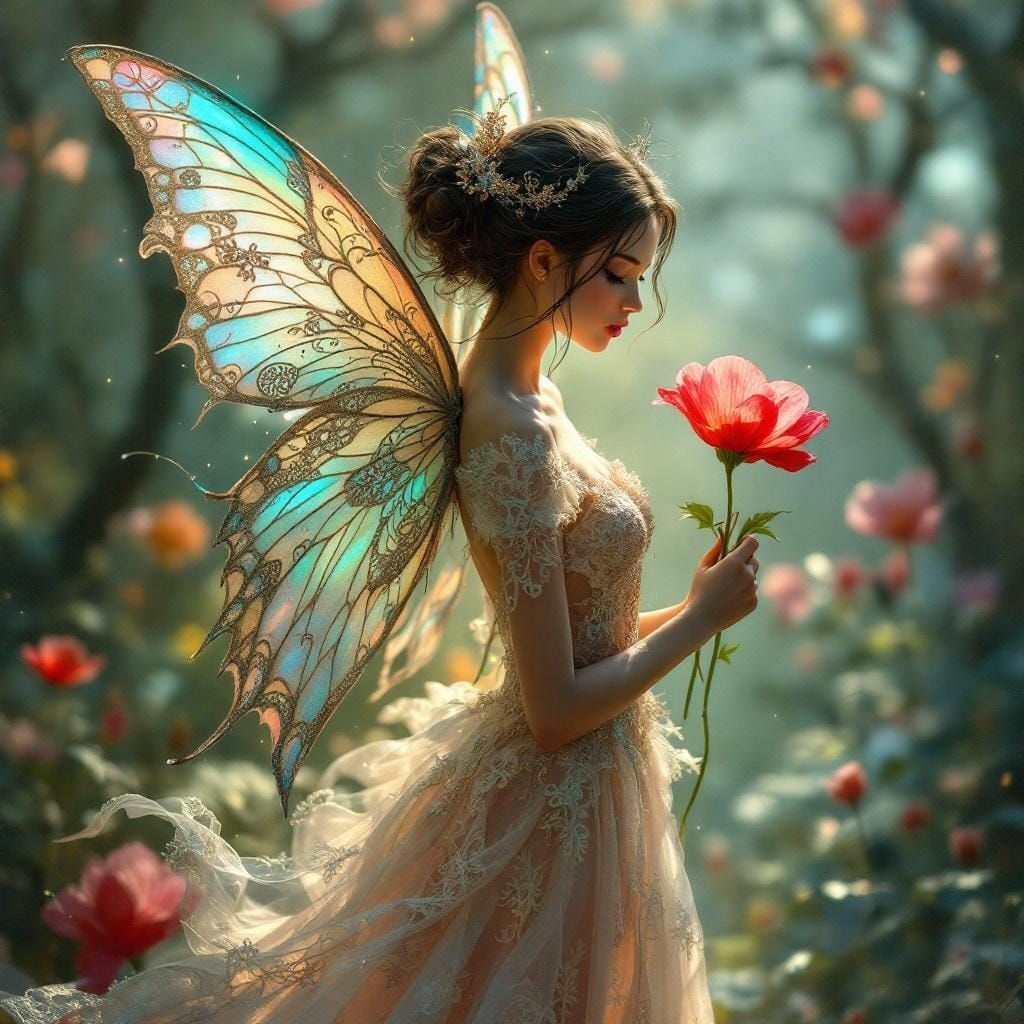 Ethereal Fairy with Poppy in Abstract Fractal Style