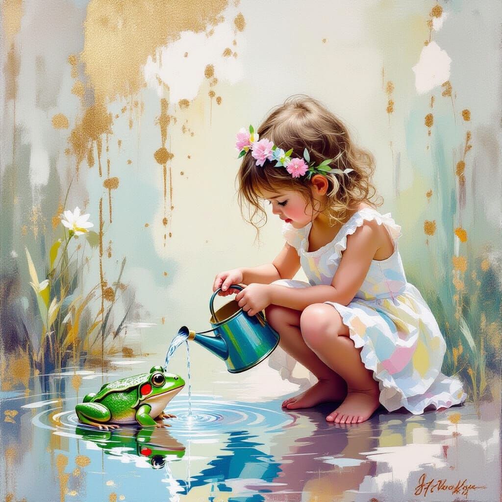 Child Waters Frog in Metamodern Rococo Style