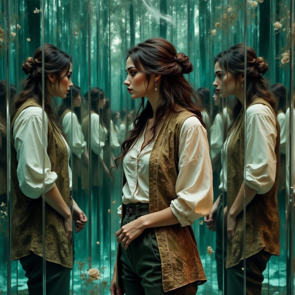 Mirrored Reflections of a Woman in Romantic Style