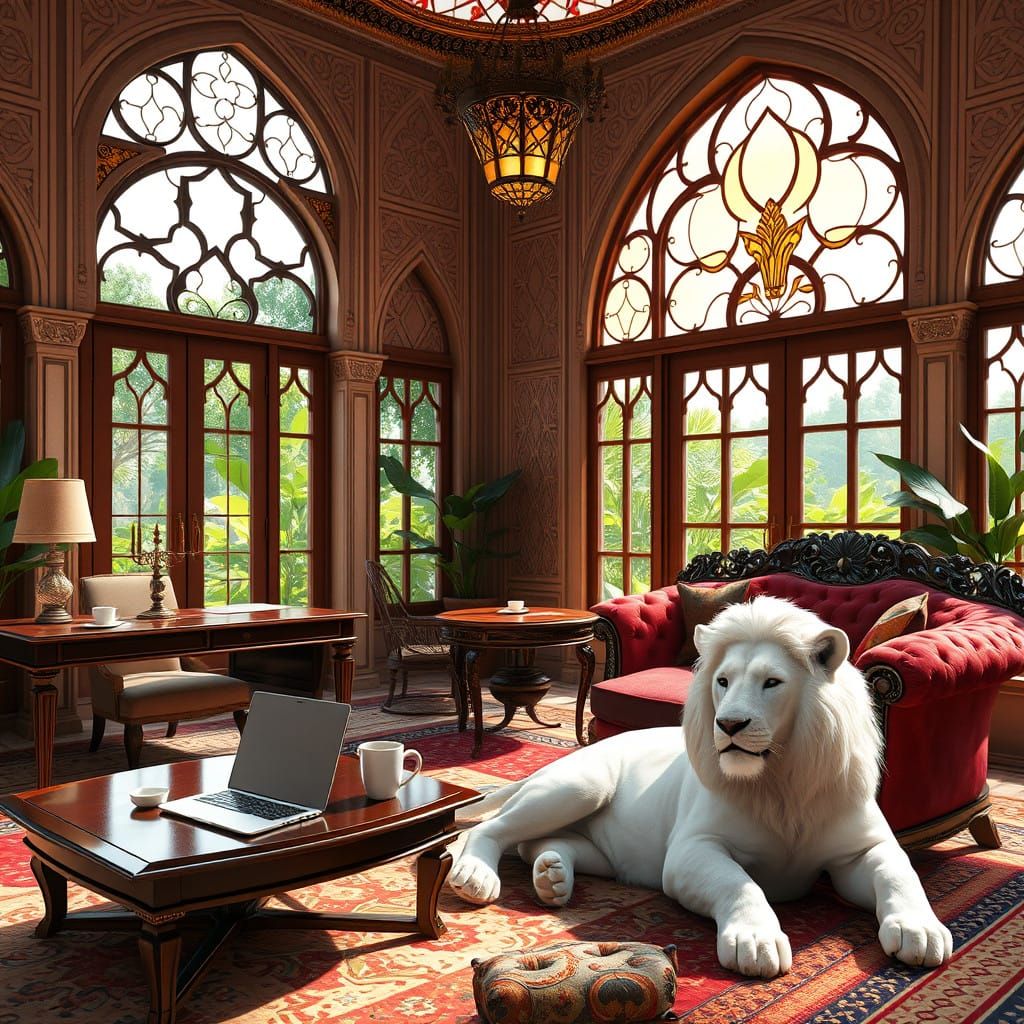 Luxurious Arabic-Style Study in Opulent Estate