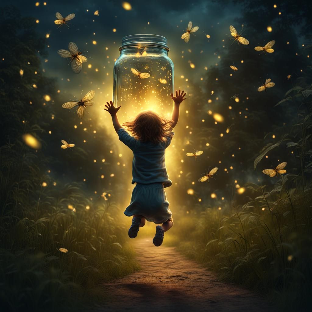 Child Catches Fireflies: Dramatic Digital Matte Painting