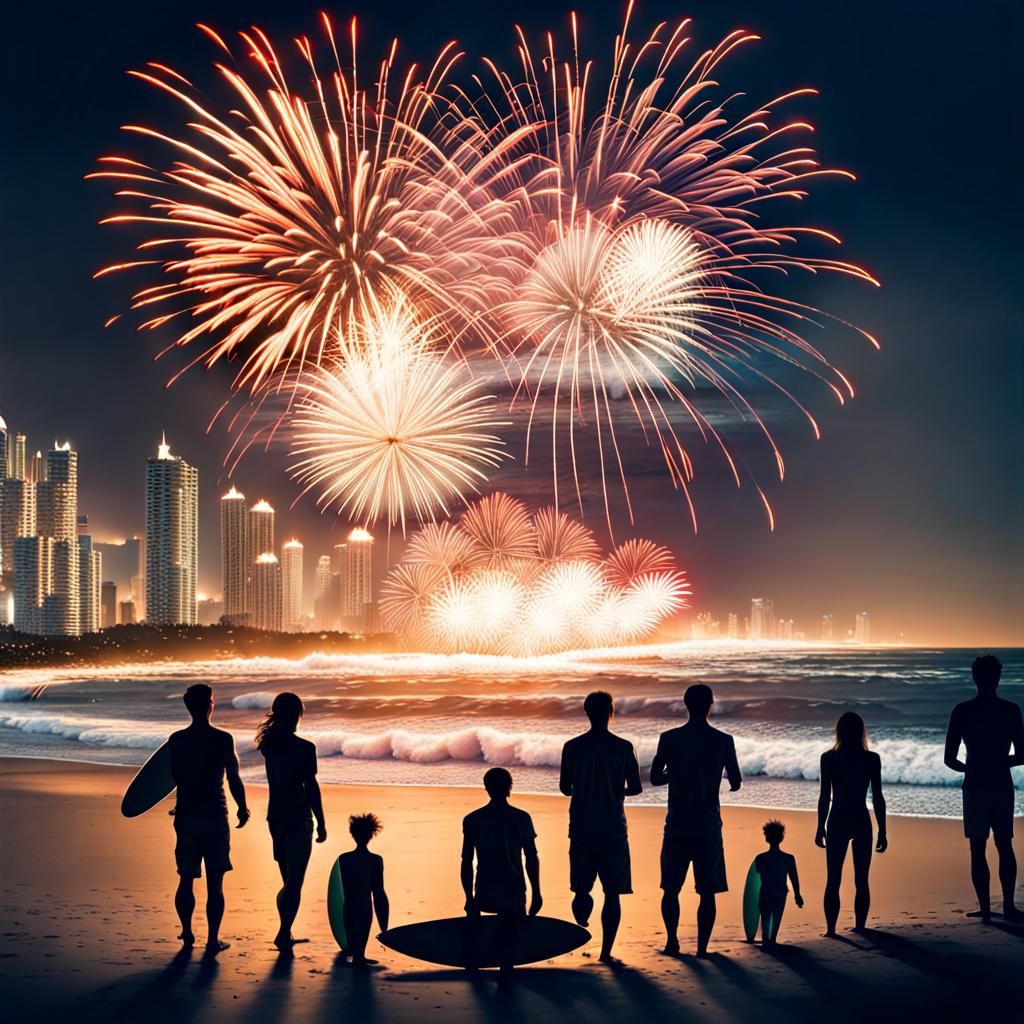 Ocean Fireworks at Surfers Paradise Celebration