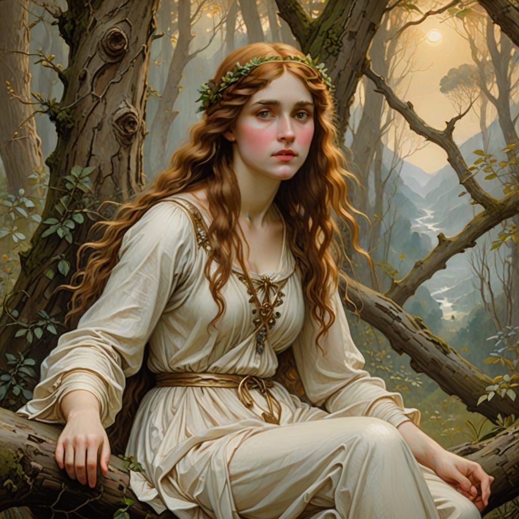 Mountain Nymph in Pre-Raphaelite Style