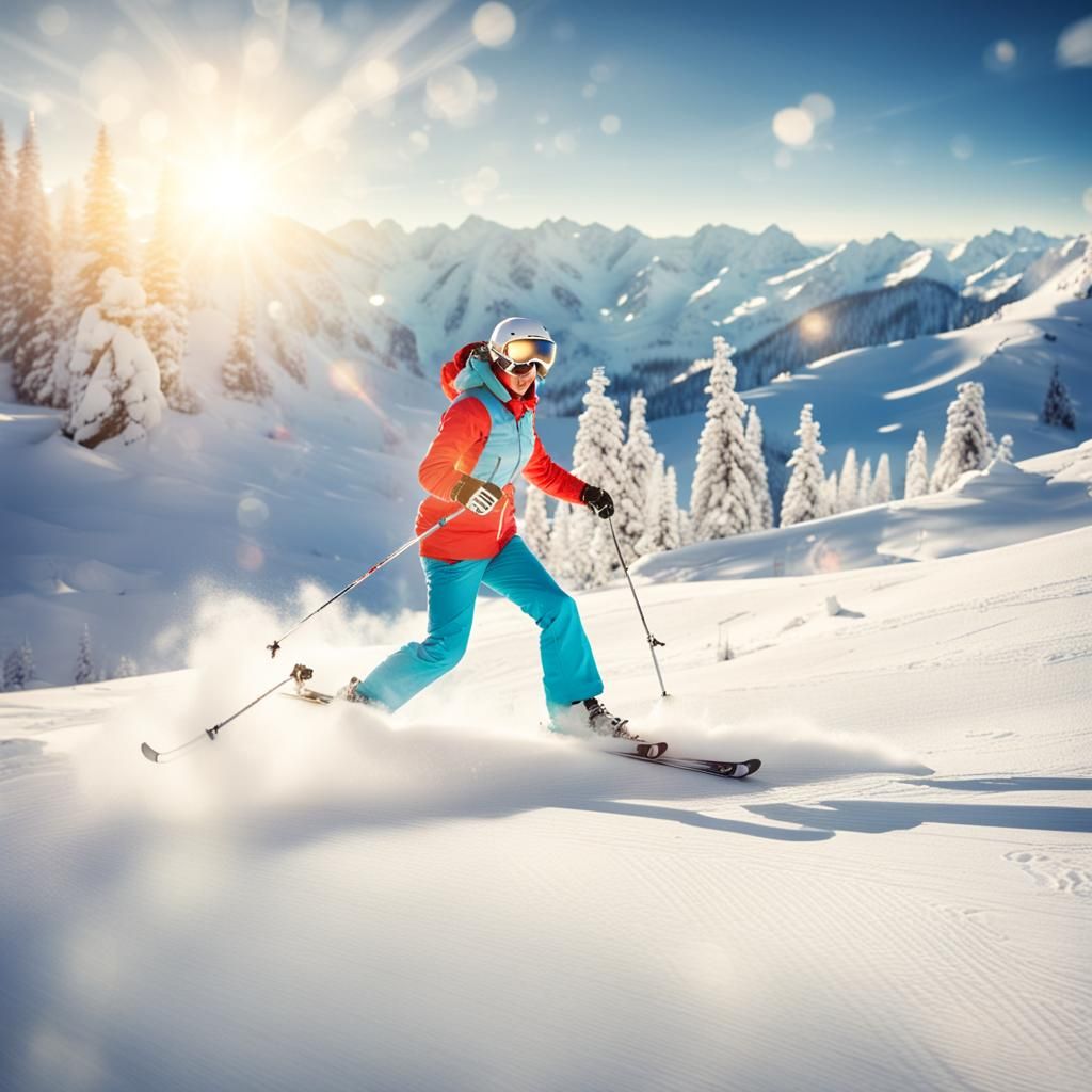 Ski Trip Invitation Brochure with Woman Skiing