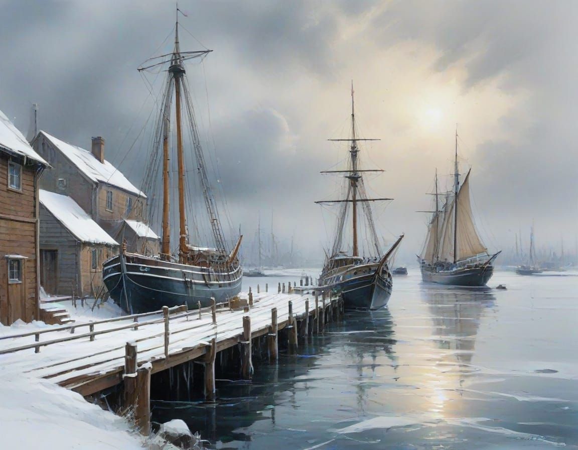 19th Century Sailing Ships in Icy Waters