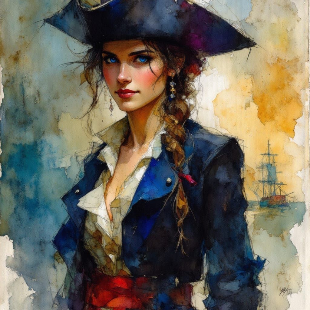 Lady Pirate Sketch in a Classical Style