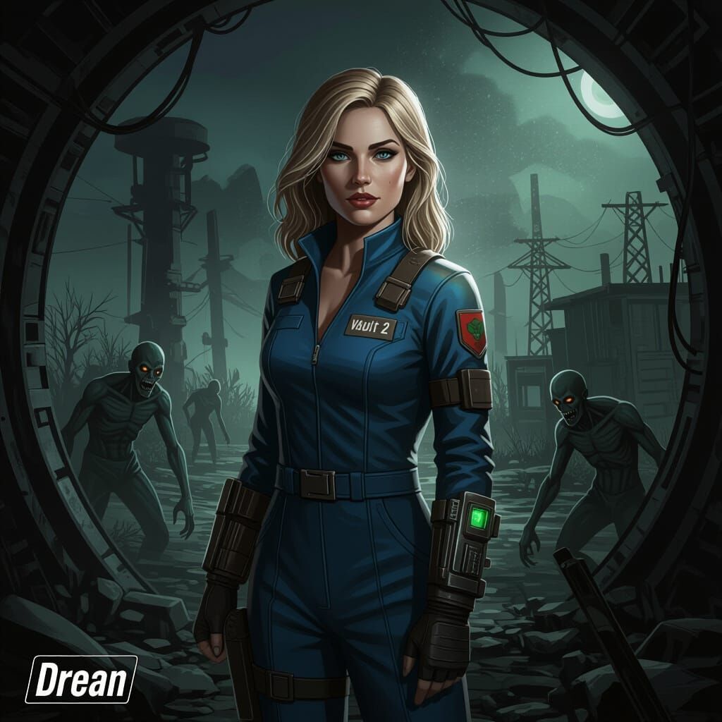 Fallout Concept Art: Woman in Vault Jumpsuit in Post-Apocaly...