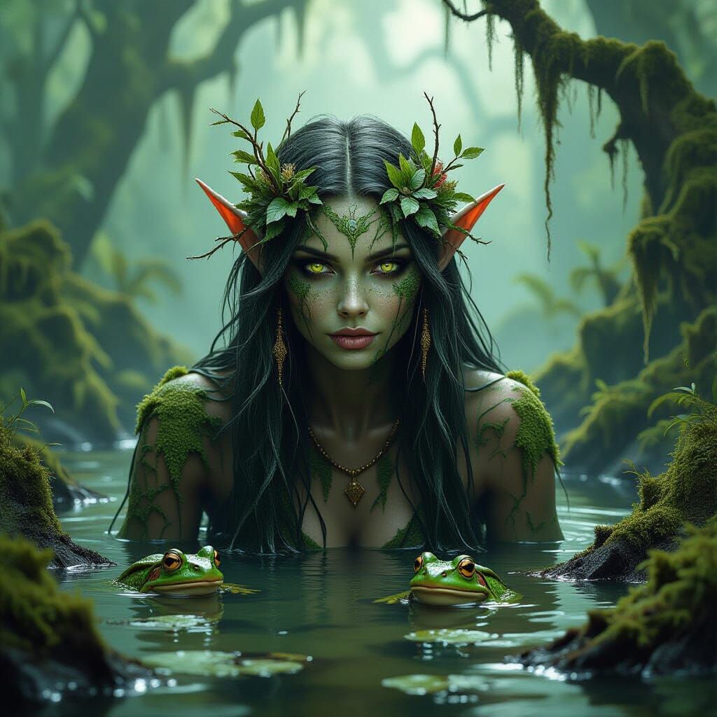Enchanting Swamp Fairy Emerging from Primeval Bog